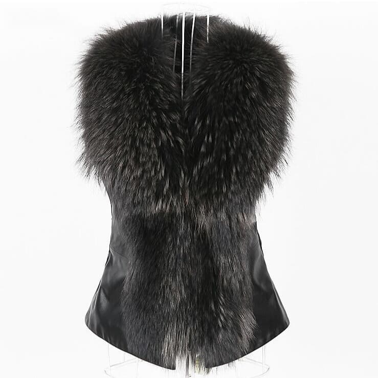 Women's Clothing Autumn and Winter Women's Raccoon Fur Collar Jacket Vest Short Slim Fit Fur Vest