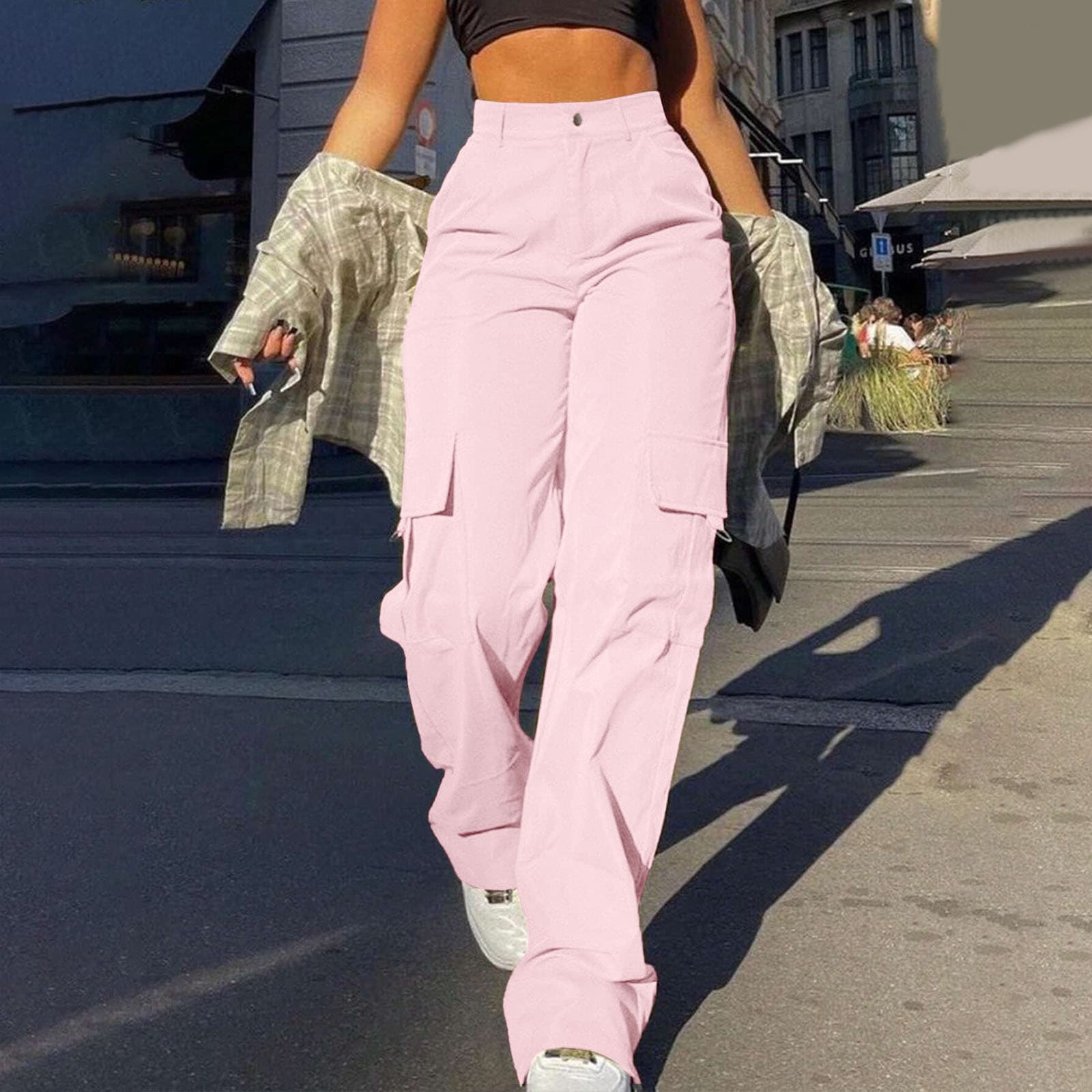 Women's Clothing Street Fashion Multi Pocket Overalls Straight Trousers High Waist Slim Loose Overalls