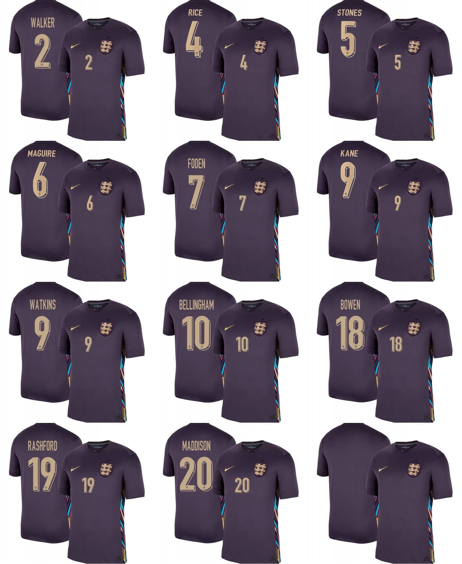 2024 England BELLINGHAM 10# KANE 9# FODEN 7# Mens Away Football Soccer Shirt Sports Short Sleeve Jersey - all size