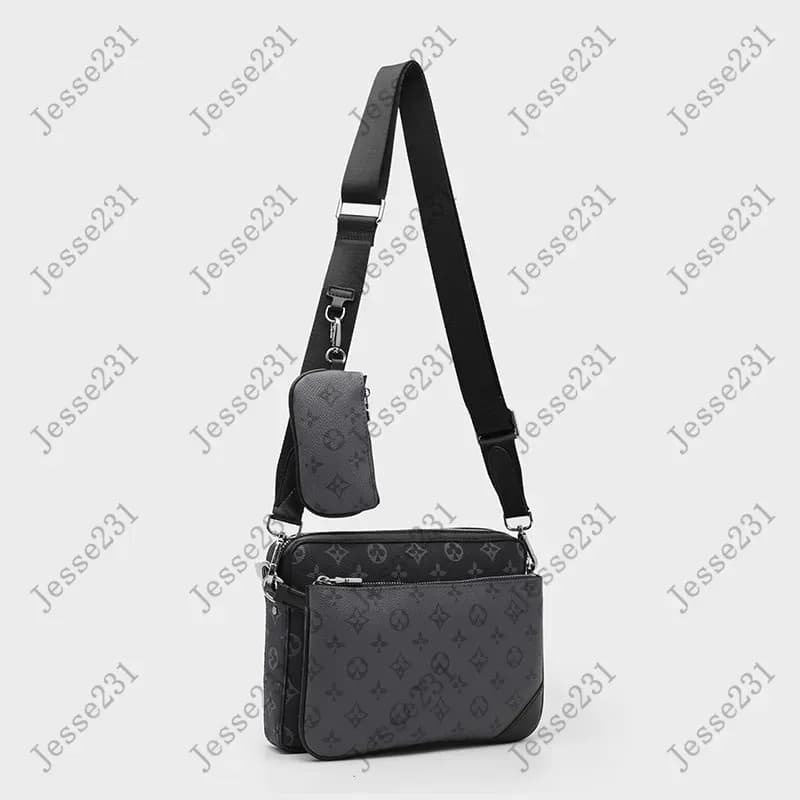 Sacs de créateurs pour hommes, trio de 3 pièces en cuir noir à fleurs, sac messager, sac bandoulière, sac shopping, sac à main uni