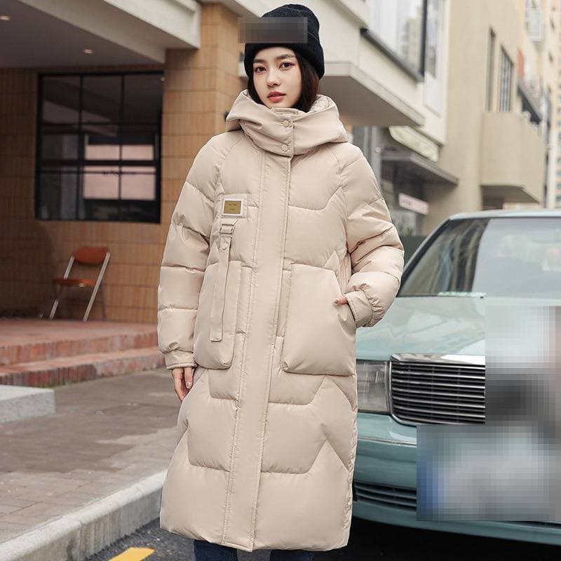 Manteau d'hiver oversize pour femme, mi-long, à capuche et poches latérales