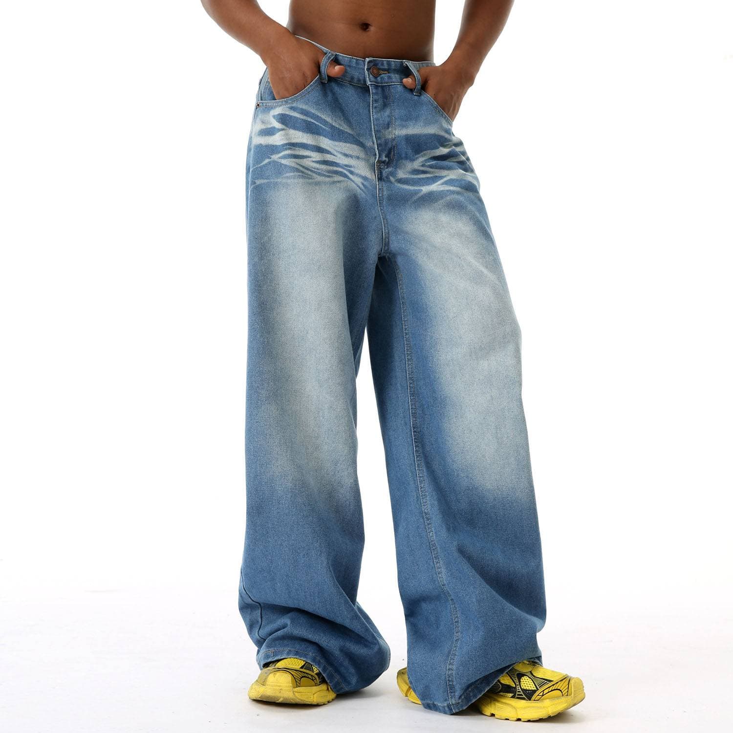 Men's Clothing Washed Crease Retro Drape Wide Leg Jeans
