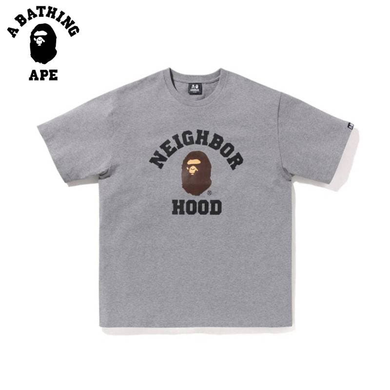 A BATHING APE BAPE-BAPE NBHD Co Branded Monkey Head Letter Pattern Printed Short Sleeved T-shirt Made Of Pure Cotton Fabric