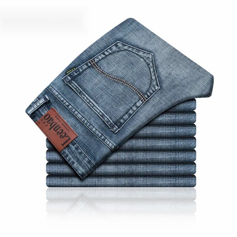 Men's Thin Denim Korean Trendy Straight Leg Elastic Casual Pants, Men's Fashionable And Versatile Trend