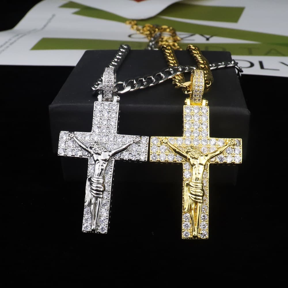 Inlaid Zircon Full Diamond Cross Pendant Hip Hop Unisex Accessories Necklace