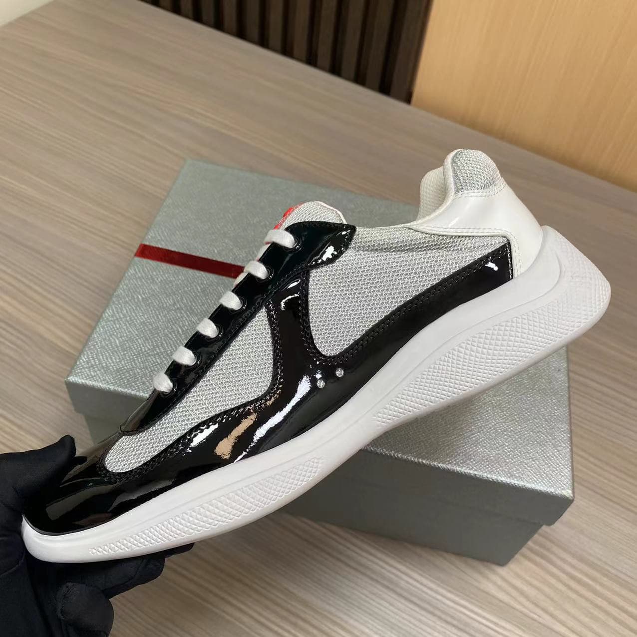 Chaussures de sport décontractées pour homme en cuir véritable noir de marque P, pointure 25, baskets de mode haut de gamme, nouveau modèle, gran