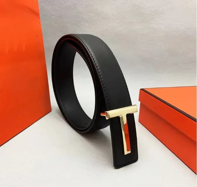 Designer Tom Women's Belt Letter Men's Plain Smooth Buckle Gold Business Belt