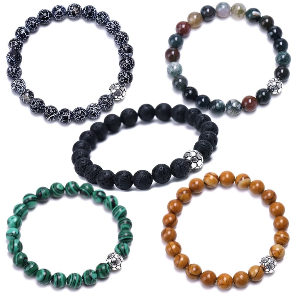 Yellow Tiger Eye & White Pine Wood Couple Bracelet - Natural Stone Matching Set