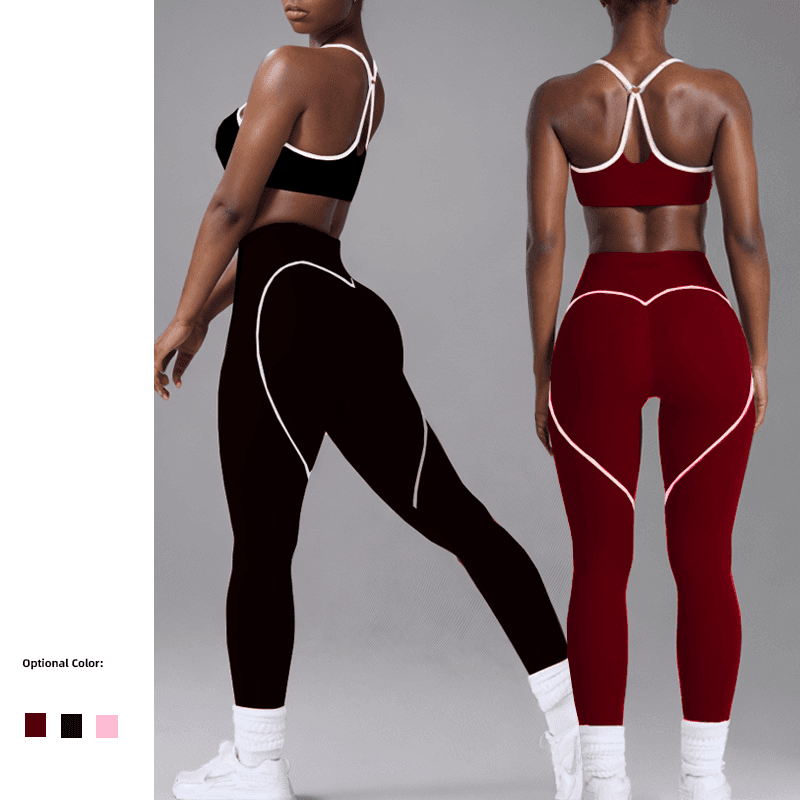 Women's Clothing Nude Beauty Back Sports Contrast Color Bra Suspenders Peach Hips High Elastic Quick Drying Hip Lifting Yoga Pants