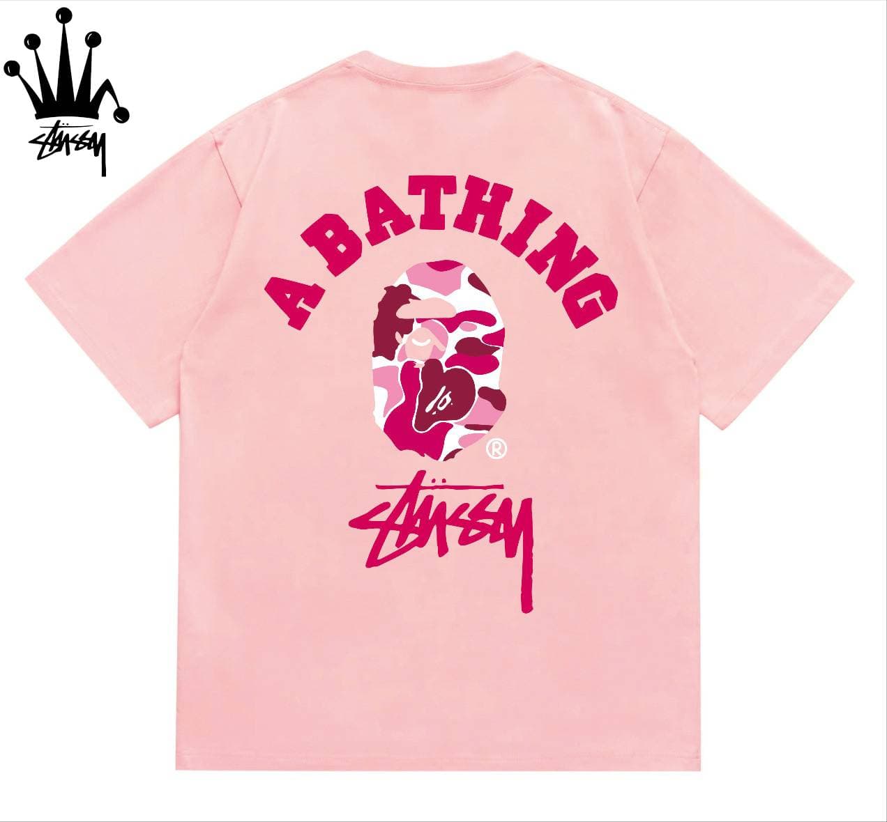 Stussy&Ape Co Branded Camo Logo Letter Camo Ape Pattern Printed Cotton Short Sleeved T-shirt For Men And Women