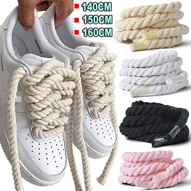 Bold Solid Color Cotton Linen Twist Weave Shoelaces For Men And Women Trendy Personality Kpop Sport Casual Rope Shoes Laces