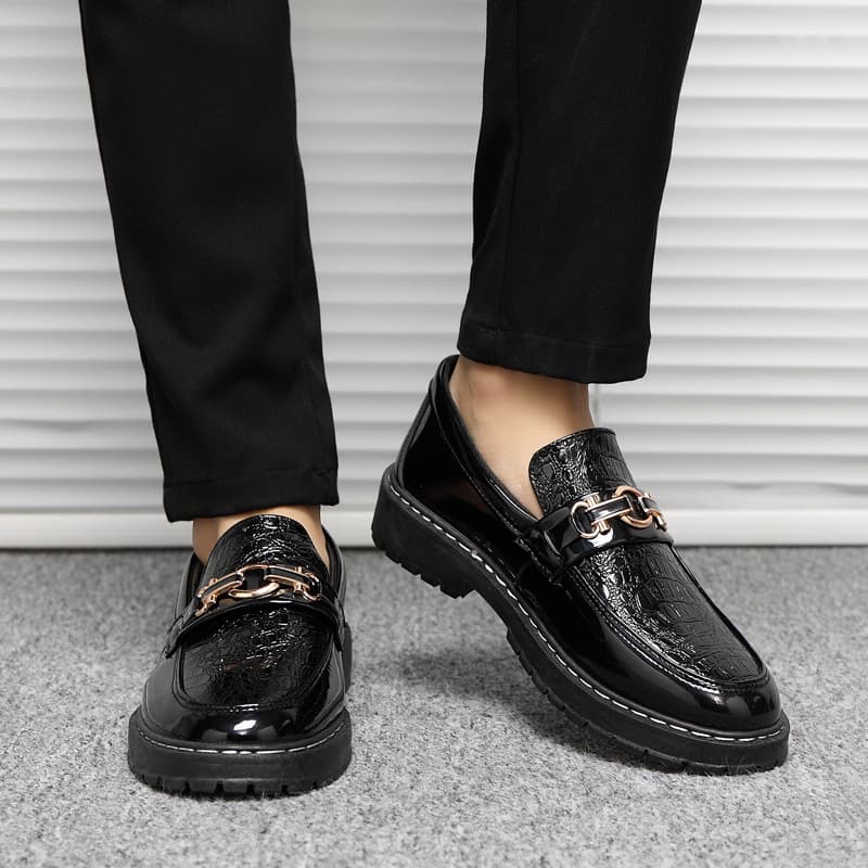 Round Head Printed Casual Shoes Classic Horse Buckle Men's Work Shoes Office Soft-soled Artificial Leather Shoes Flat Shoes