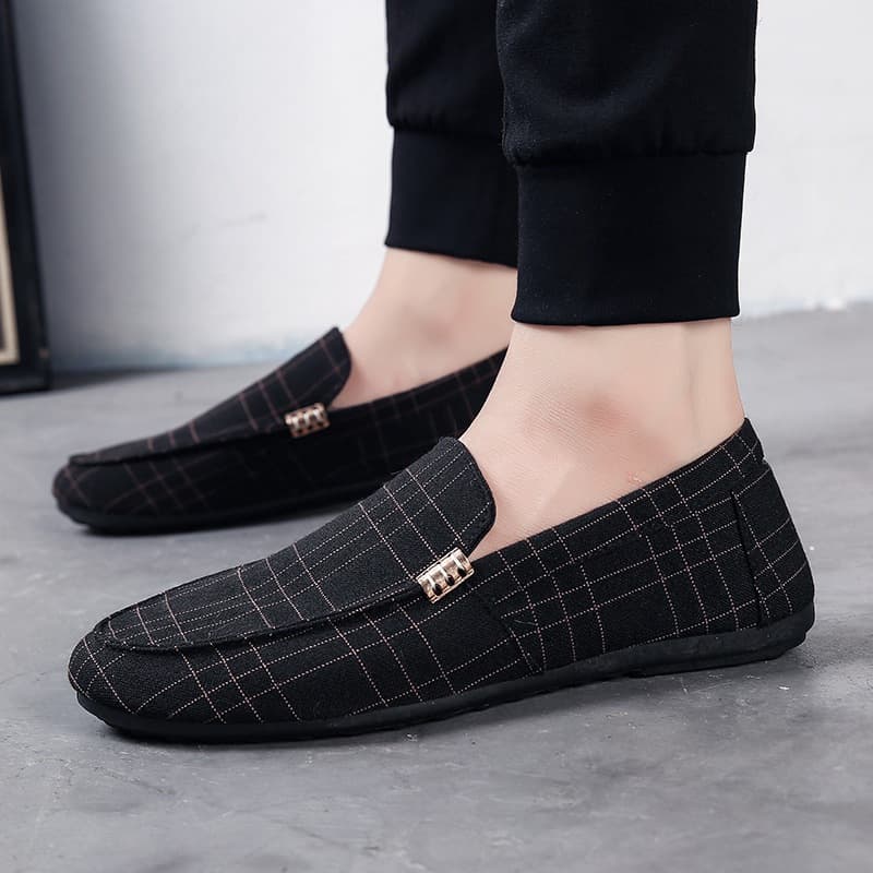 Men's Korean Style Loafers Spring Autumn Trendy Slip-On Casual Shoes Breathable Canvas