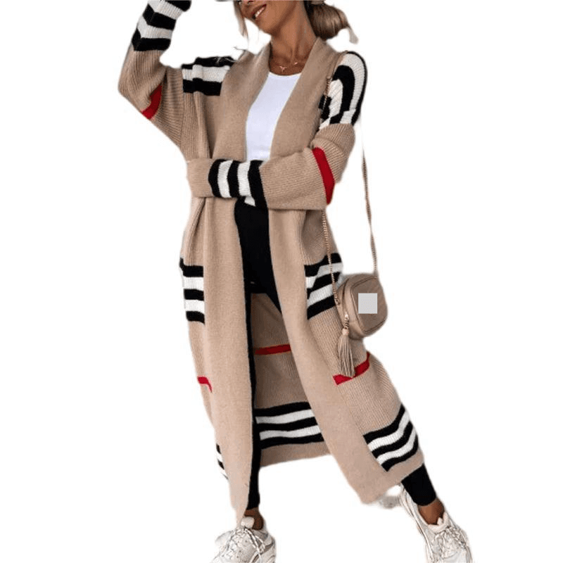 Women's Clothing striped knitted cardigan large version loose long sleeved sweater jacket for women