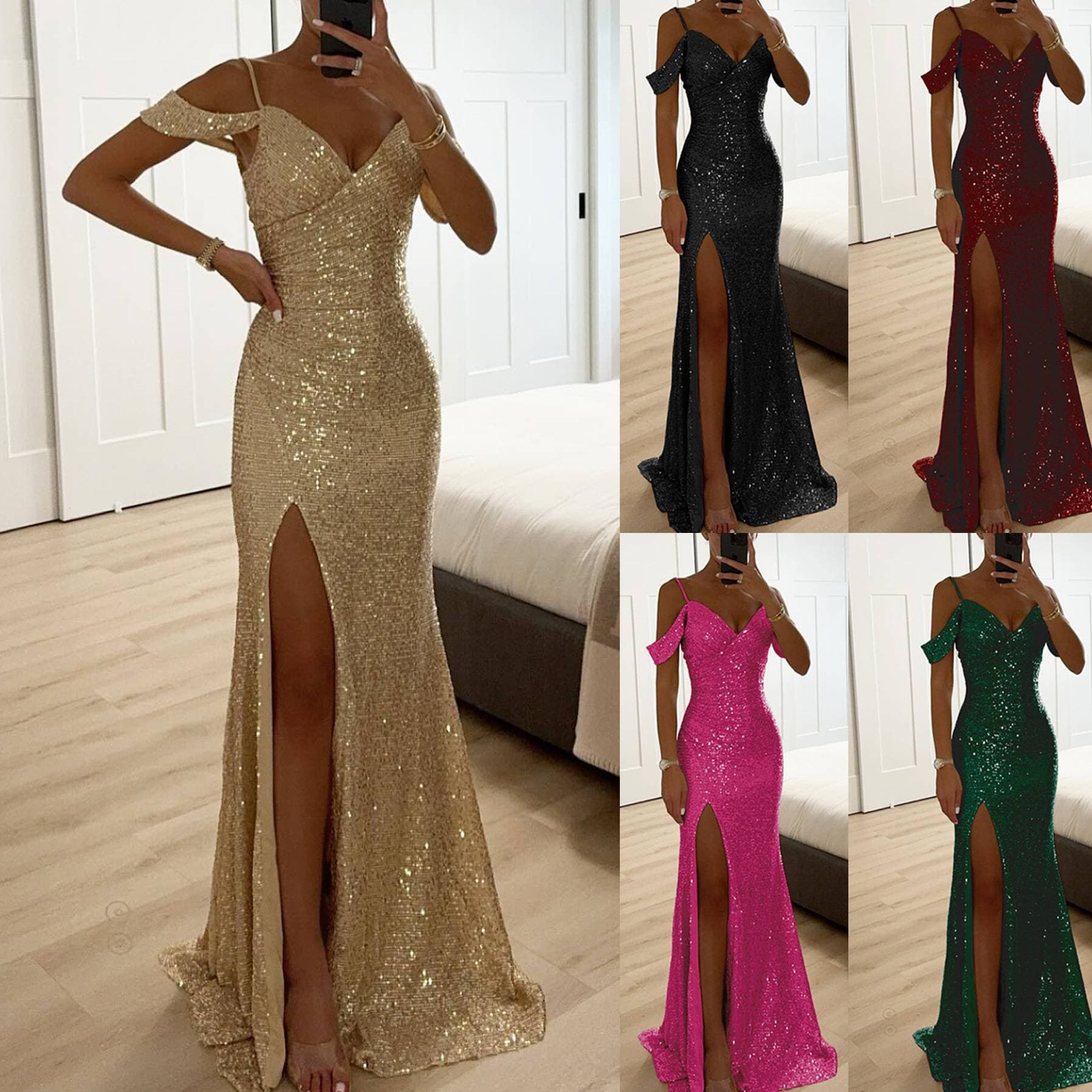 New Suspender Sequined Slit Dress INS Casual Loose Party Dress