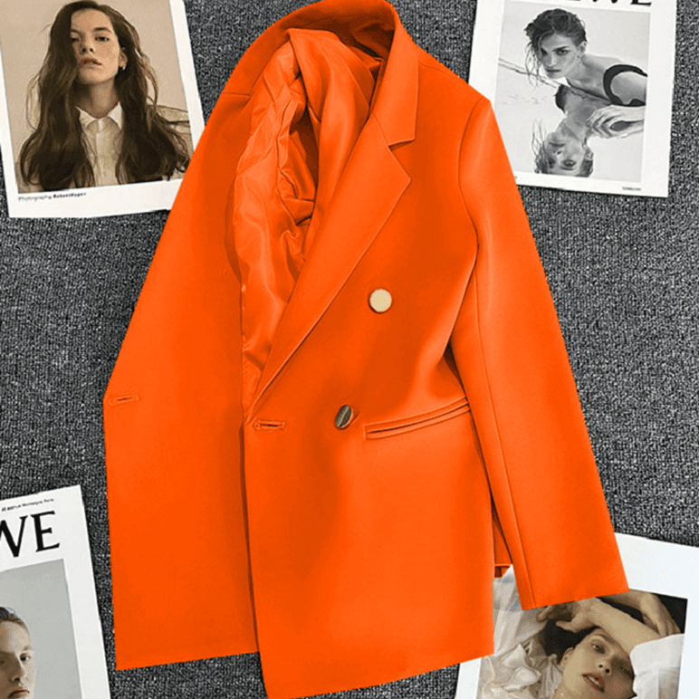 Blazer élégant de printemps pour femme, veste de costume grise à double boutonnage, coupe slim, décontractée, manteau de bureau, tendance, coupe ample, polyester extensible