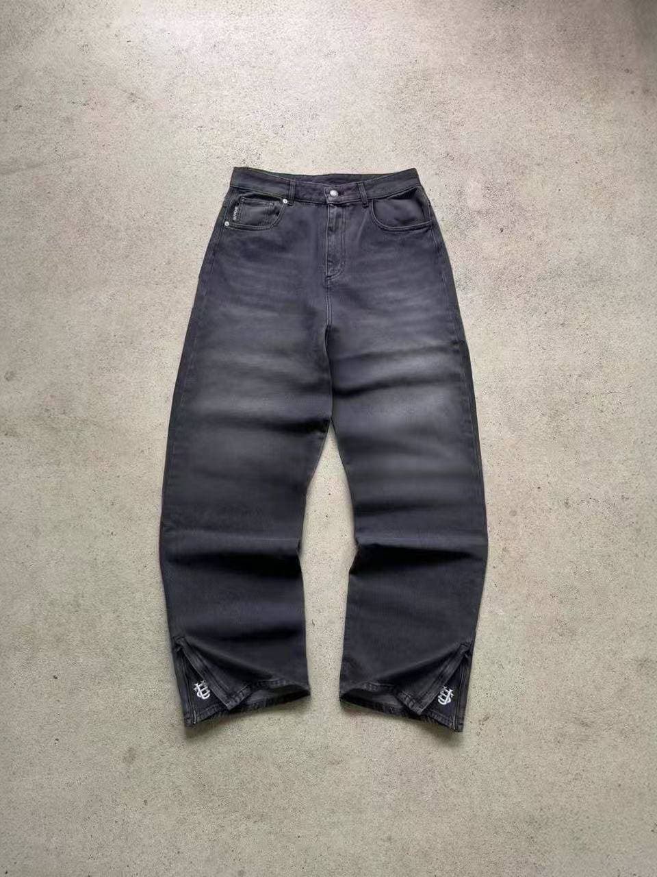 Men's Clothing Gothic Retro Flared Washed Distressed Double Waist Denim Trousers