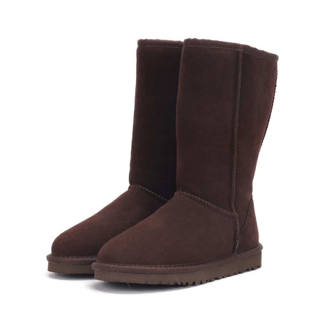 Bottes de neige montantes classiques automne/hiver en cuir véritable à tige droite pour femmes et hommes