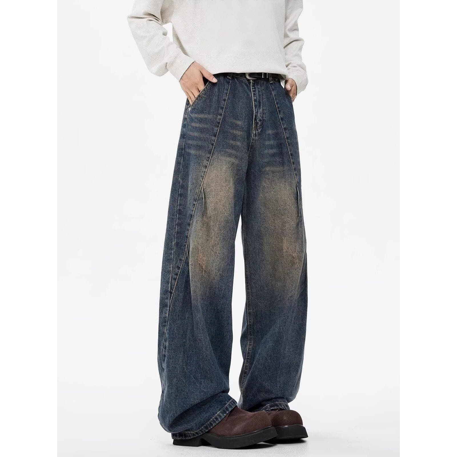 Men's Deconstructed Wide-Leg Jeans – 2025 Retro Washed Denim Pants With High Street Aesthetic, Relaxed Straight Fit (S-3XL, 14 Colors)