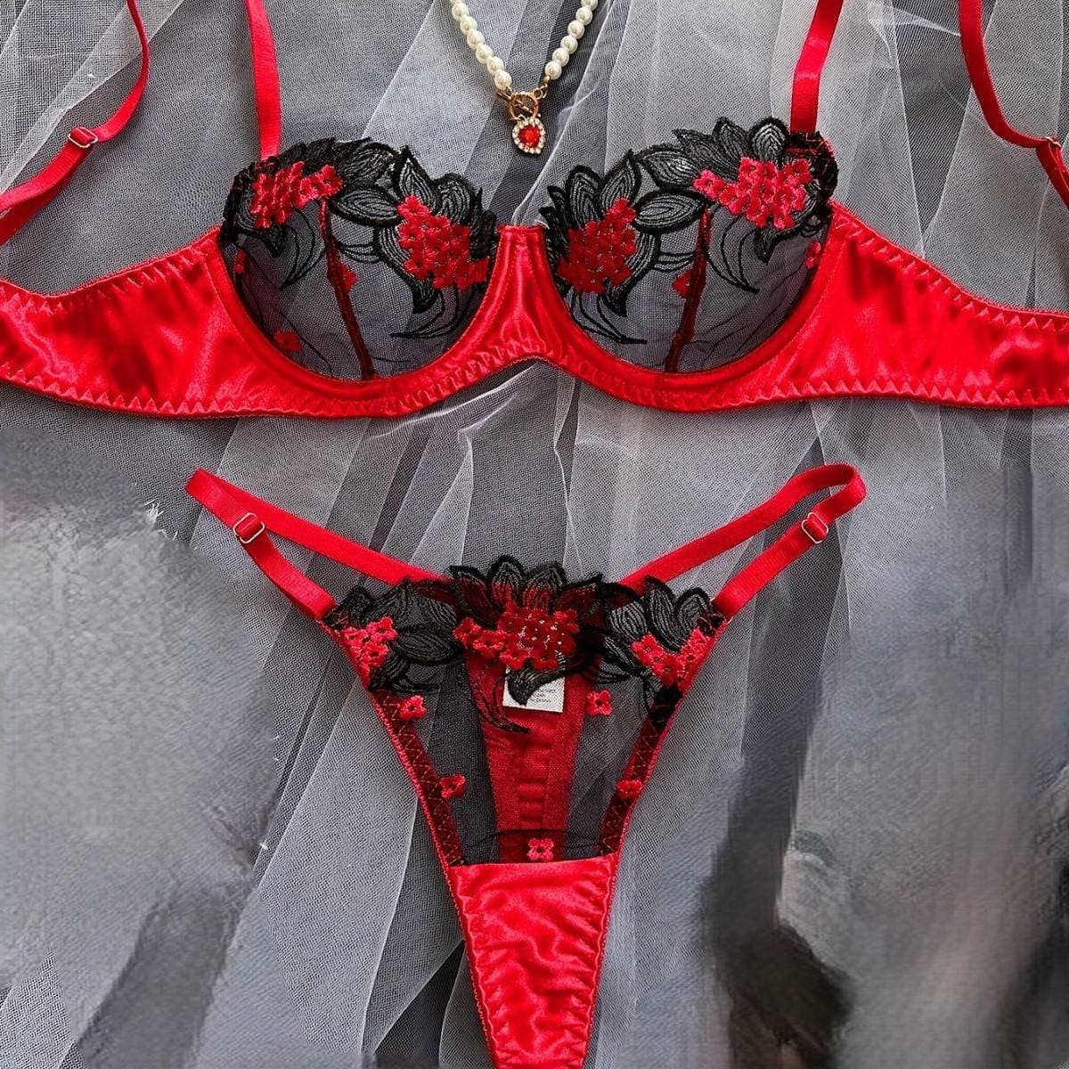 Women's Intimates Multi Color Hot Sexy Mesh Embroidery See Through Underwear For Women