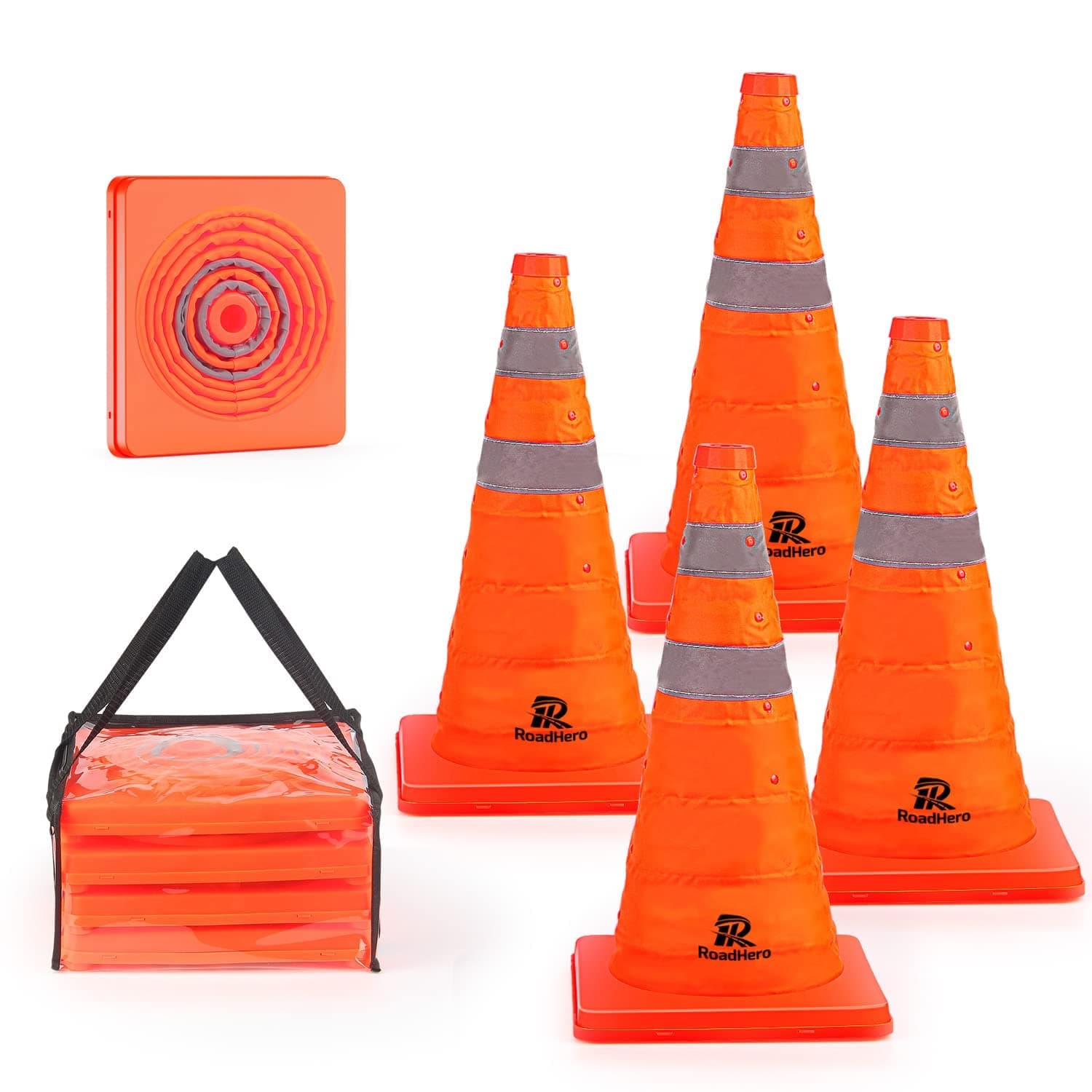 18 Inch Foldable Traffic Safety Cone, Multifunctional Pop-up Cone With Reflective Collar, Orange Cone For Driving Training And Parking Lots