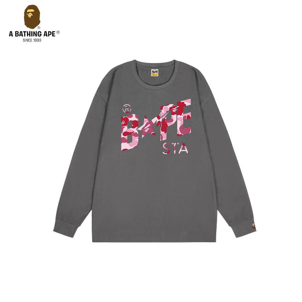 A Bathing APE BAPE-BAPE Camouflage Star Logo Pattern Printed Pure Cotton Round Neck Long Sleeved Top