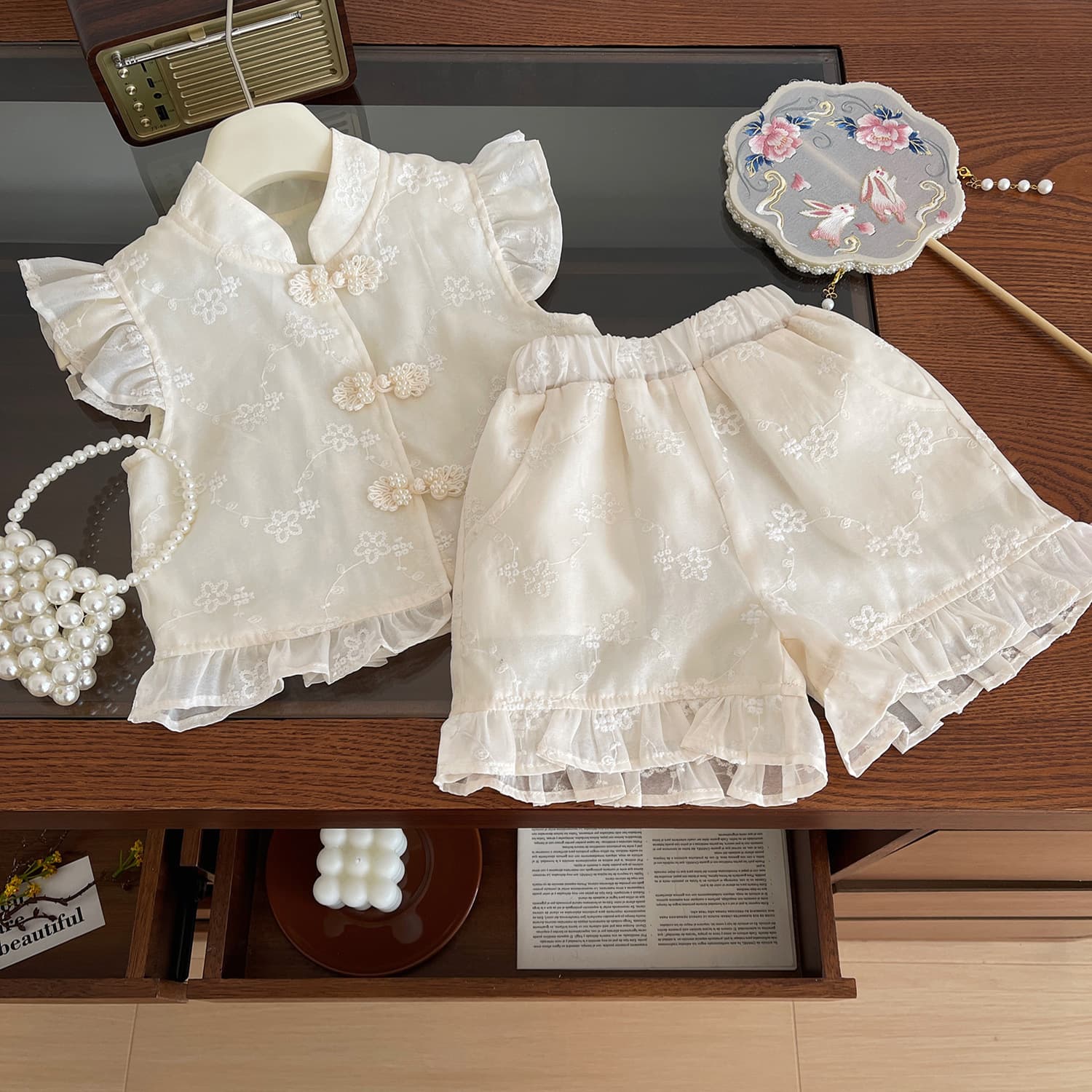 2024 Short sleeved New Girls' Pants for Baby Summer Refreshing Two piece Set 24101