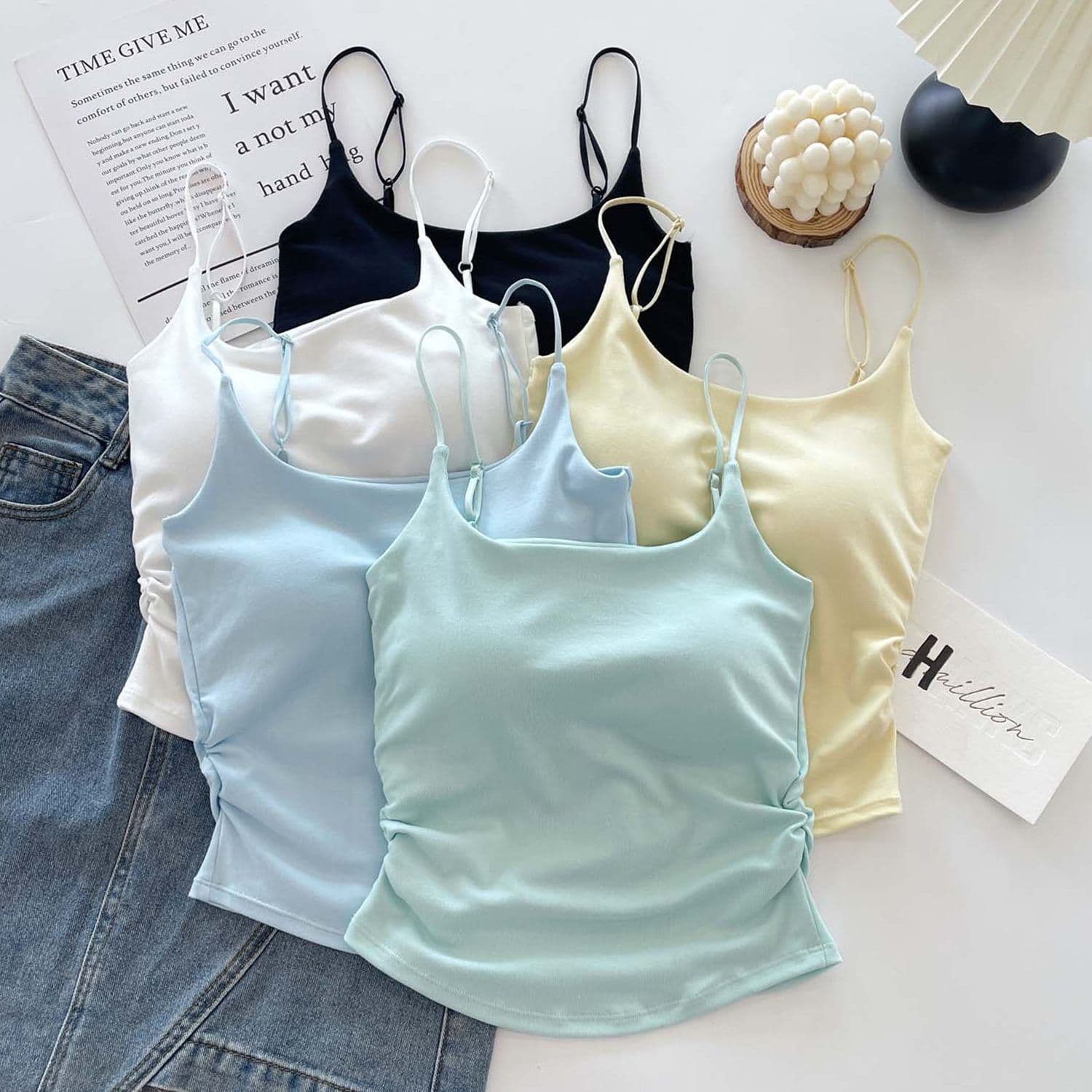 Pure Desire Sweet Spicy Camisole Women, Inner Wear And Outer Wear, Beautiful Back Strap, Chest Pad, Ruched Design, Slim