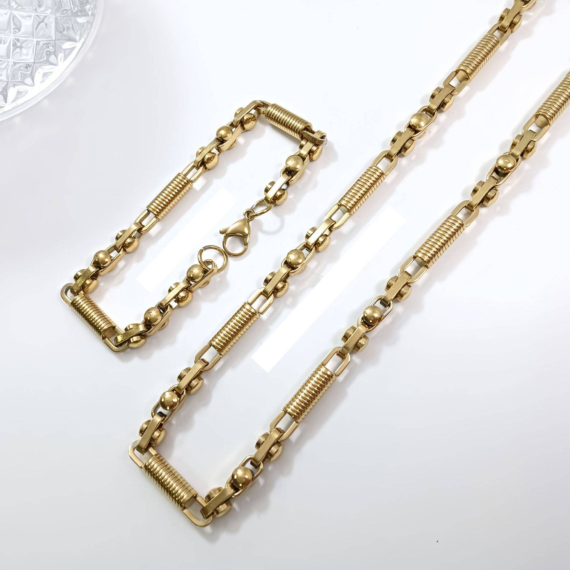 Stainless Steel Cuban Link Chain Bracelet And Necklace Set Handmade Matte Black And Steel Tone Light Luxury Fashion Accessories