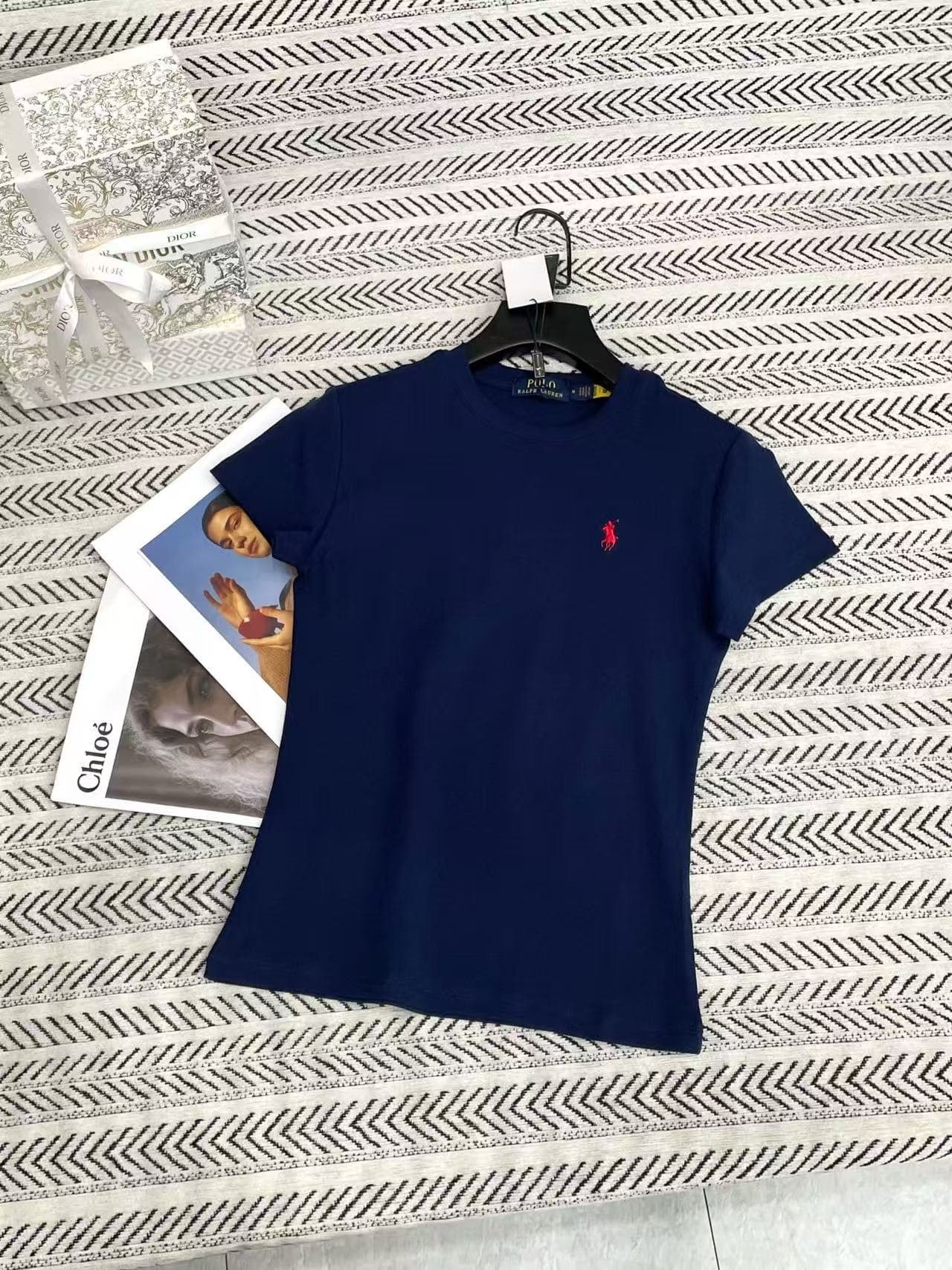 T-shirt Lauren Pony à manches courtes, coupe skinny et stretch, brodé, nouveauté été 2026, tissu doux, respirant et évacuant l'humidité, haut