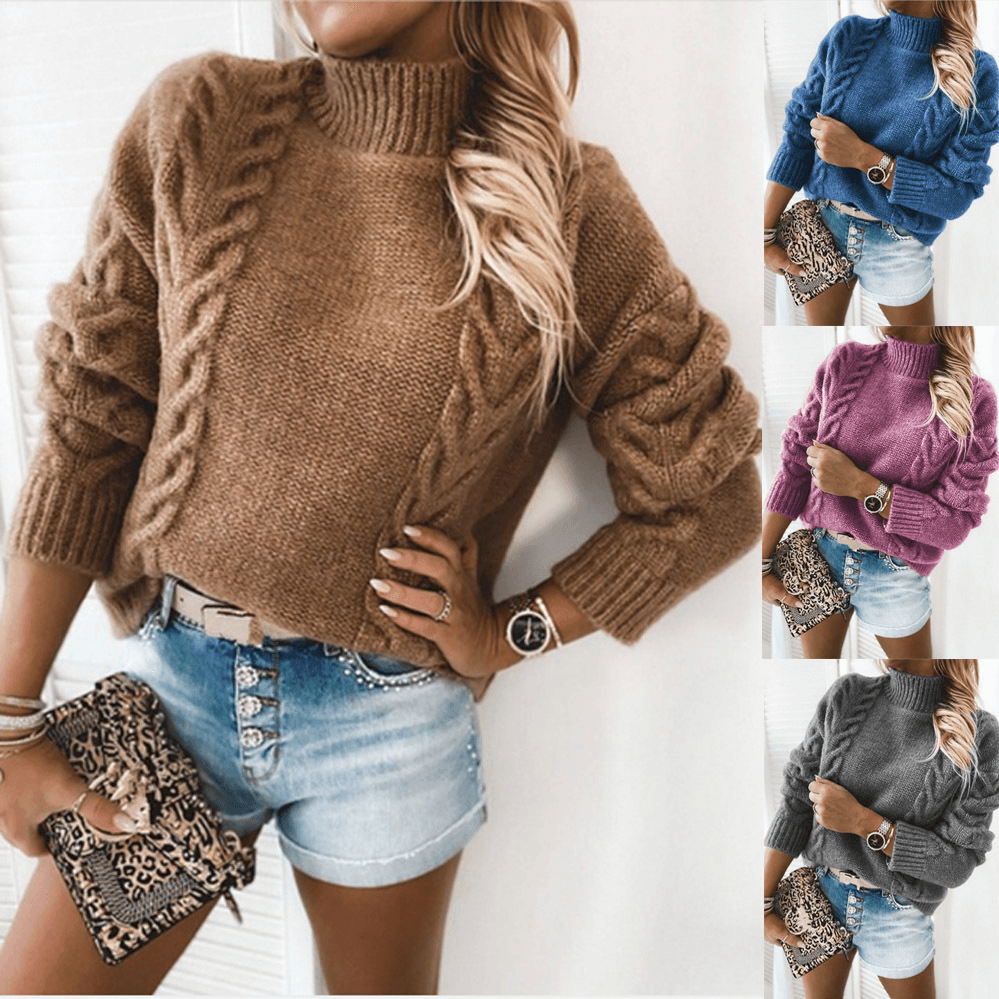 Women's Clothing Autumn/Winter Sweater Solid Color Turtleneck Long-sleeved Knitted Sweater Casual Sweater Cross-border Women's Clothing