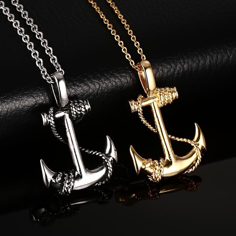 Fashion Style Men's Stainless Steel Anchor Pendant Pirates of The Caribbean Anchor Necklace Birthday Gifts