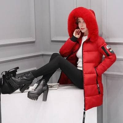 Women's Clothing Fur Collar Warm jacket Cotton Clothes Women's Winter Slim Medium Long Fashion Cotton Clothes