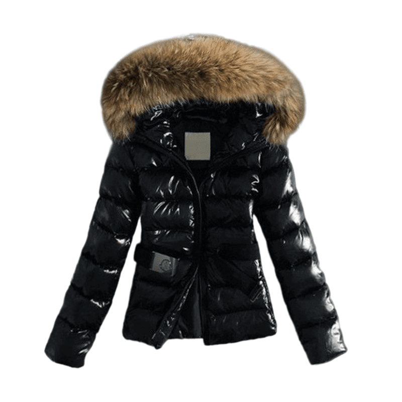 Veste à capuche pour femme en coton avec fermeture éclair et fourrure