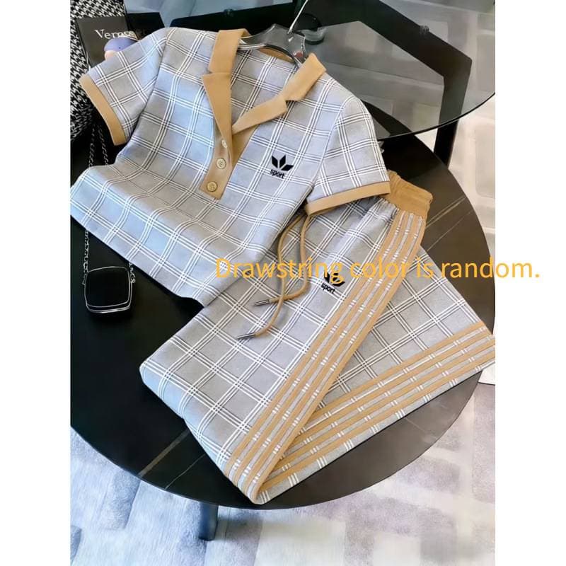 Ensemble deux pièces pour femme : polo imprimé 3D, pantalon large à manches courtes et color block.