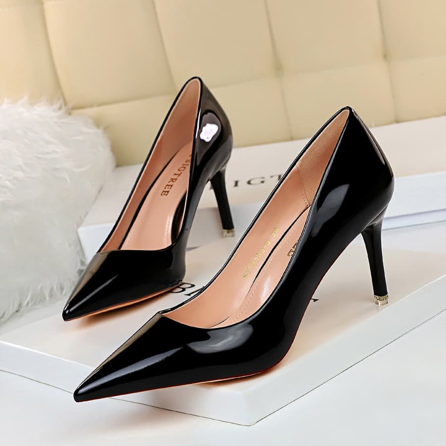 MTX 9511-A7 Fashion Sexy Metal Heel Shallow Mouth Pointed Toe Nightclub Slimming High Heels Women's Single Shoes