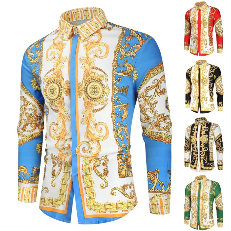 Men's Luxury Royal Shirt Casual Slim Fit Long Sleeve Paisley Print Shirts Retro Ethnic Style Spring Autumn Shirt