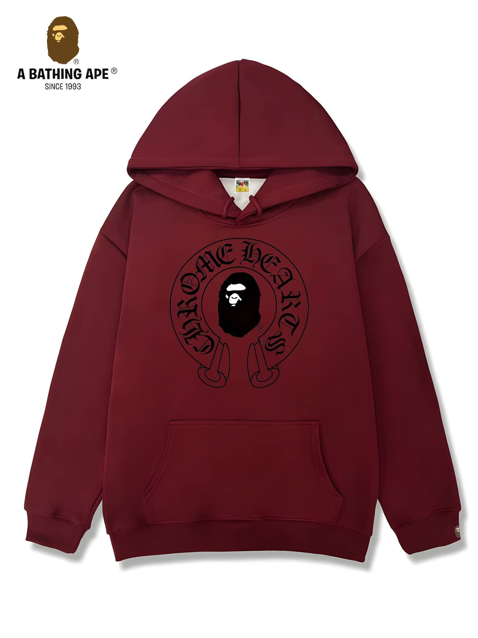 Sweat à capuche unisexe avec motif tête de singe imprimé et logo créatif, style décontracté et tendance, de marque BAPE et Chrome Hearts