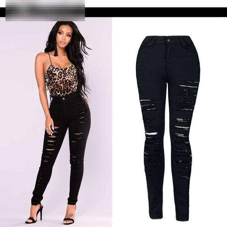 ​​Destroyed High-Waisted Skinny Jeans – Distressed Ripped Stretch Denim Pants For Women (Black/White)​​