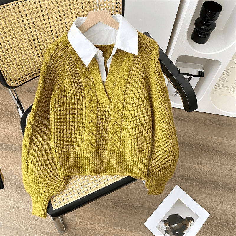 Women's Clothing two piece sweater autumn and winter women's clothing Japanese lazy retro design niche polo collar twisted knit sweater top