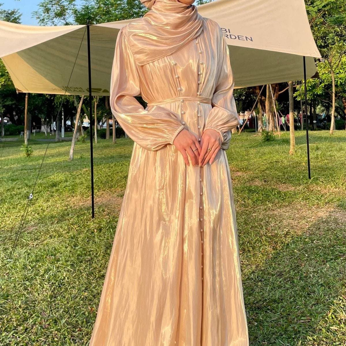 Women's Clothing Muslim Clothing Streamer Yarn Three Piece Set Popular Dress Robe Abaya