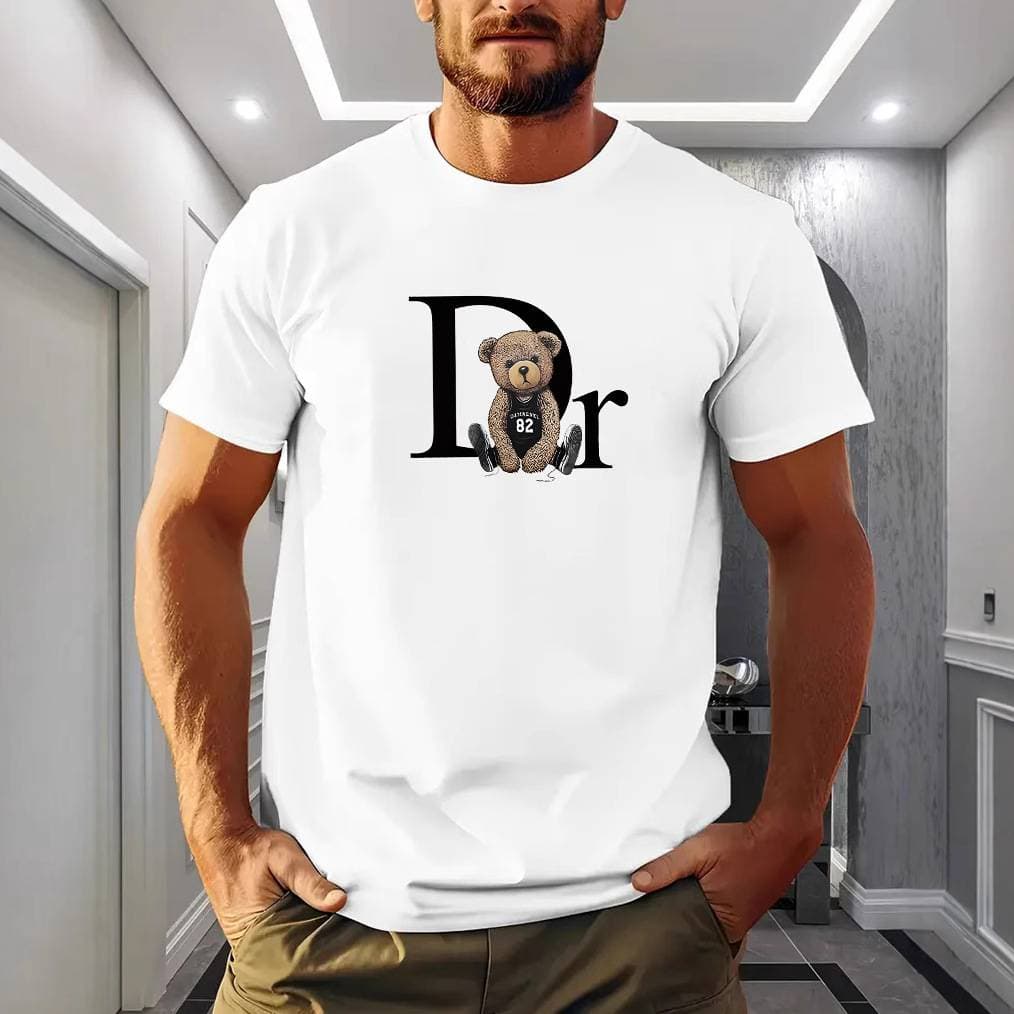 Men's Clothing Fashion Cotton Undershirt With Bear Print, Autumn/Winter Style, Streetwear, Loose Fit