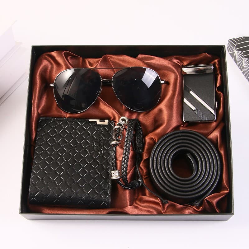 Men's Business Gift Set Sunglasses Wallet Belt Bracelet Father's Day Gift For Dad And Boyfriend