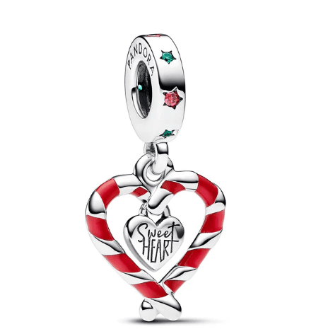 DOUBLE CANDY CANE HEART CHRISTMAS DANGLE CHARM