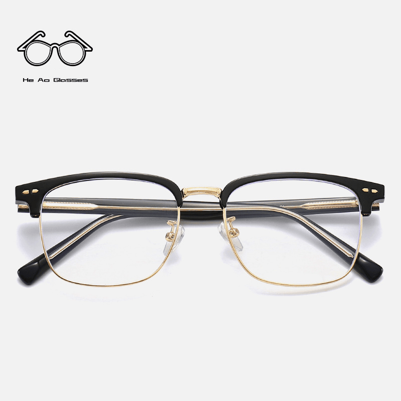 Men's Glasses New Fashion Retro Men's Eyebrow Square Frame Plate Glasses Frame Business Metal Flat Mirror Anti Blue Light Glasses Frame