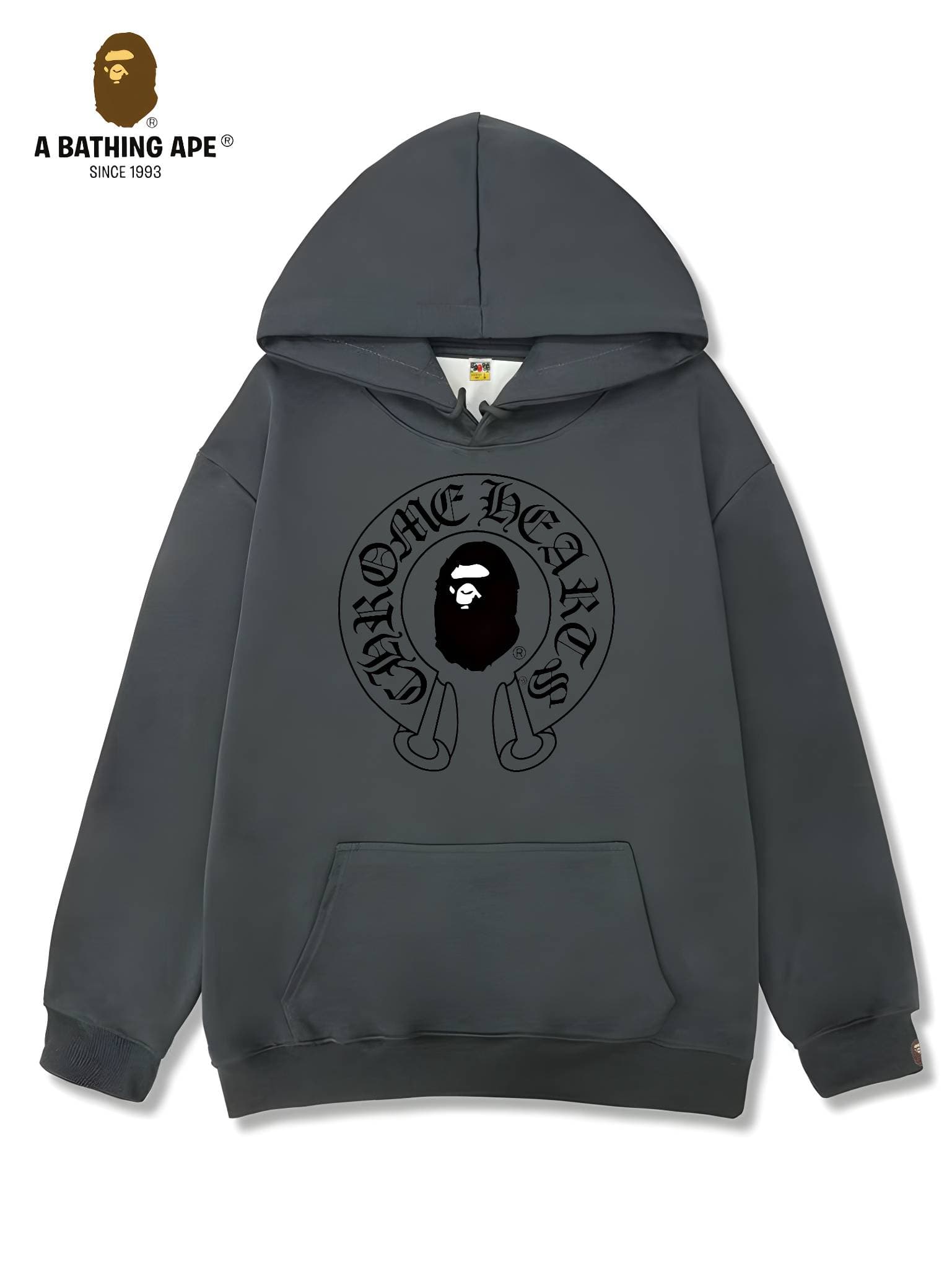 Sweat à capuche unisexe avec motif tête de singe imprimé et logo créatif, style décontracté et tendance, de marque BAPE et Chrome Hearts