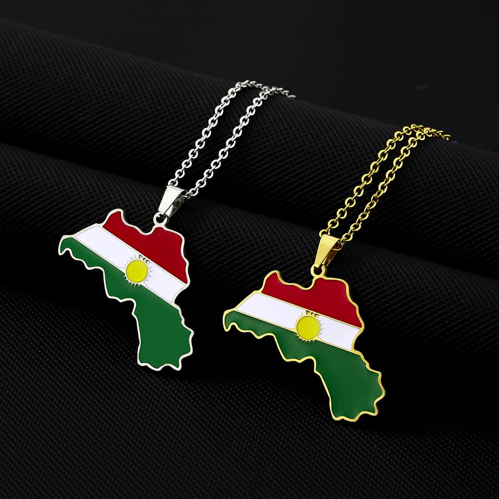 retro oil dripping stainless steel Kurdistan map flag pendant necklace men and women hot selling accessories New