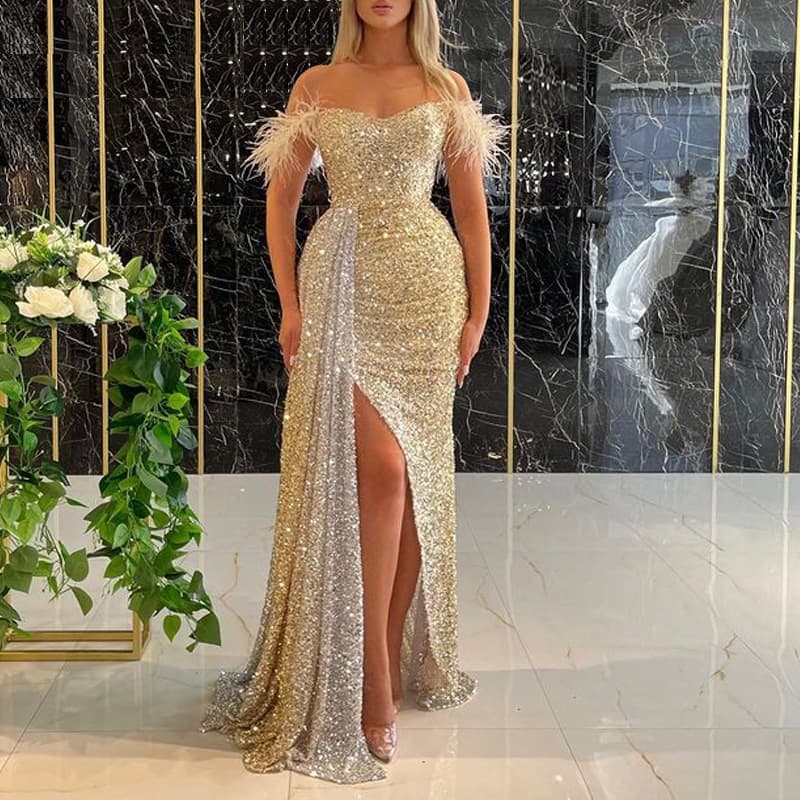 Women's Clothing spring new women's clothing new product V neck dress slim slit long skirt