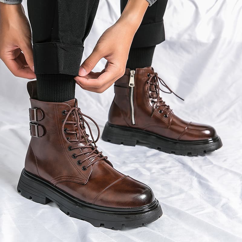 Boots Men's Boots Autumn and Winter New Martin Boots Short Boots British Style Mid-top Round Head High-top Leather Boots Men's Shoes Wholesale