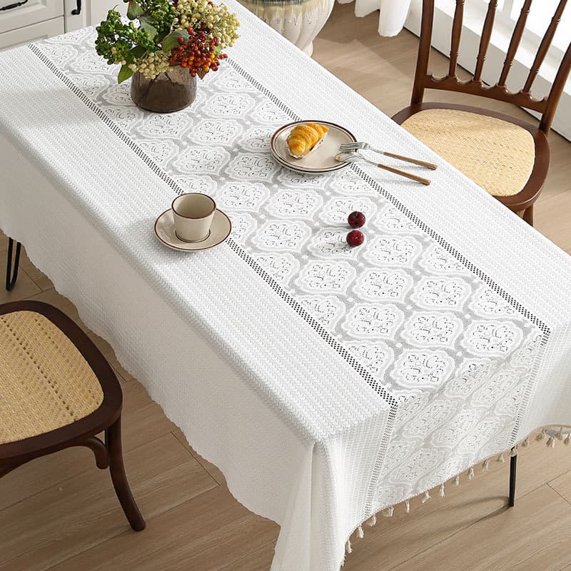 French Romantic Thick Tablecloth - Elegant White For Dessert Table, Home Decor & Hotel Use, Dustproof & Stylish